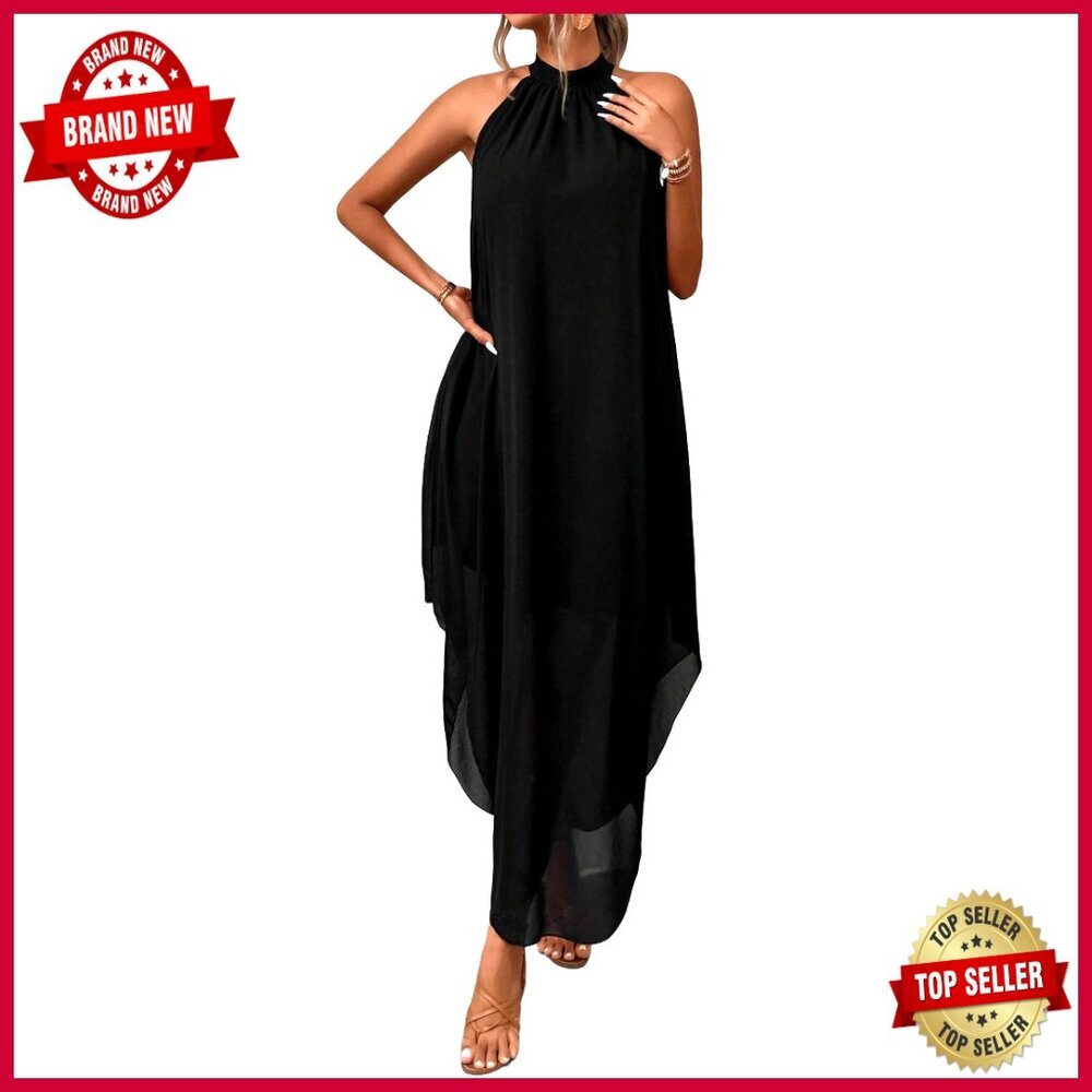 Formal Halter Dress Flowy Asymmetrical Elegant Wedding Guest Summer Wear